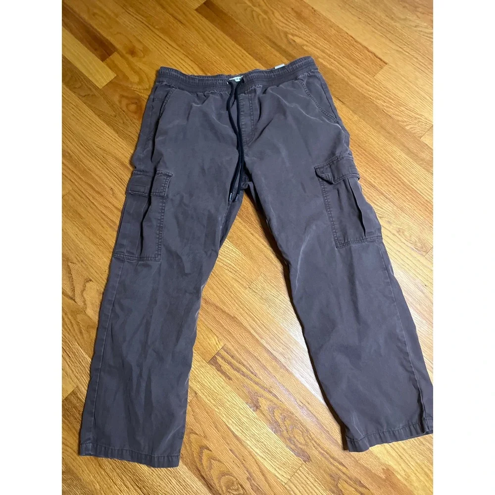 PacSun Cargo Pants Brown Elastic Waist Relaxed Fit Casual Menswear M inseam 28